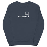 Sweatshirt unissexo orgânica azul marinho com logo grande da marca Ralhenta