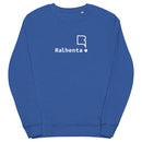 Sweatshirt unissexo orgânica azul real com logo grande da marca Ralhenta
