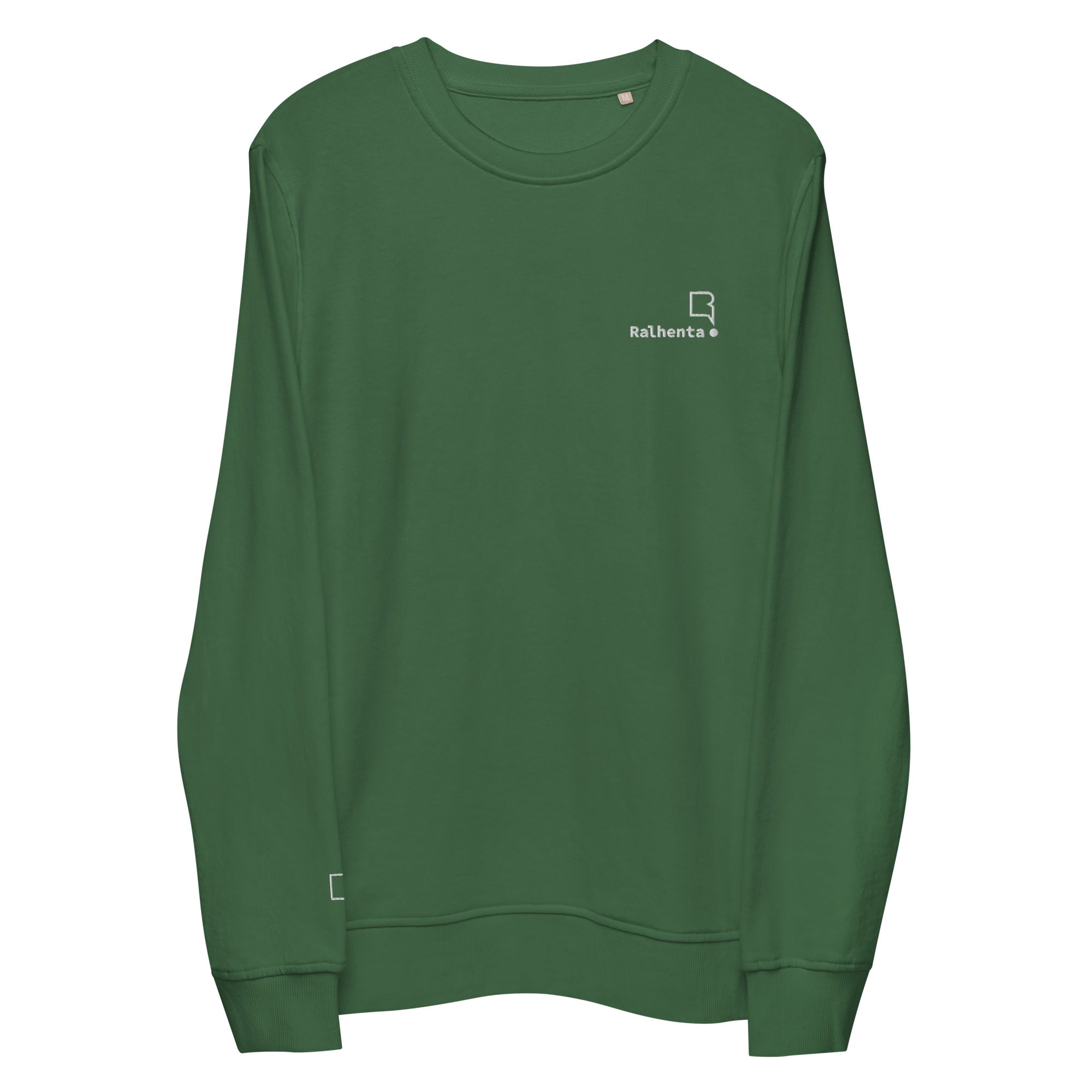 Sweatshirt unissexo orgânica verde garrafa com logo bordado da marca Ralhenta
