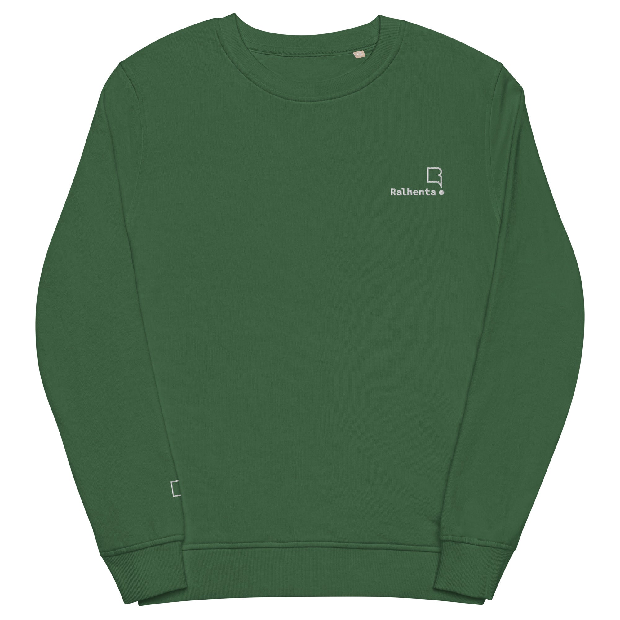 Sweatshirt unissexo orgânica verde garrafa com logo bordado da marca Ralhenta