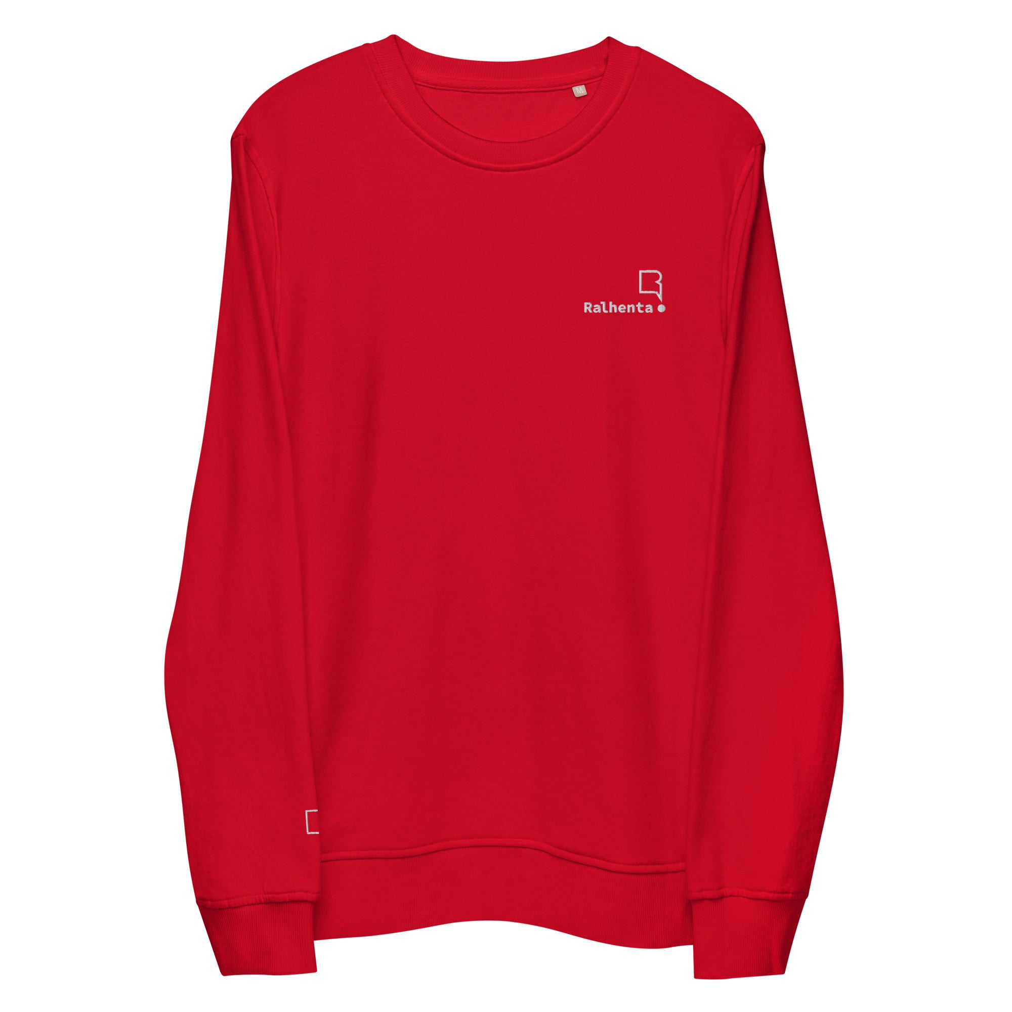 Sweatshirt unissexo orgânica vermelha com logo bordado da marca Ralhenta