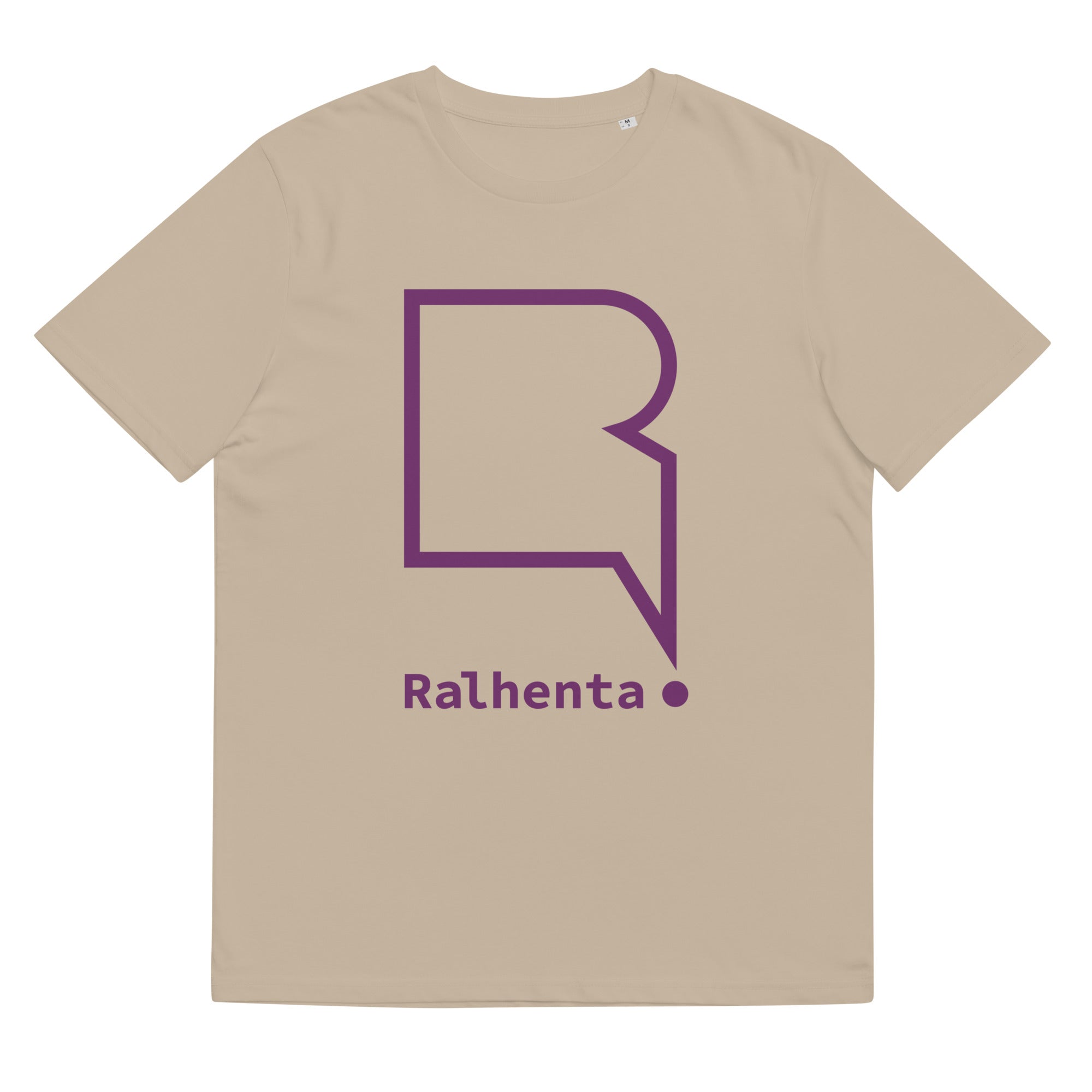 T-shirt unissexo algodão orgânico branca com logo roxo em grande da marca Ralhenta