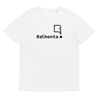 T-shirt unissexo algodão orgânico branca com logo preto da marca Ralhenta