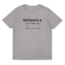 T-shirt unissexo algodão orgânico cinza mescla com a entrada de dicionário "Ralhenta: aquela que ralha" da marca Ralhenta