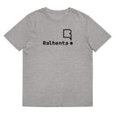 T-shirt unissexo algodão orgânico cinza mescla com logo preto da marca Ralhenta