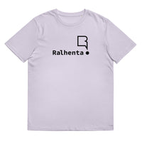 T-shirt unissexo algodão orgânico lavanda com logo preto da marca Ralhenta