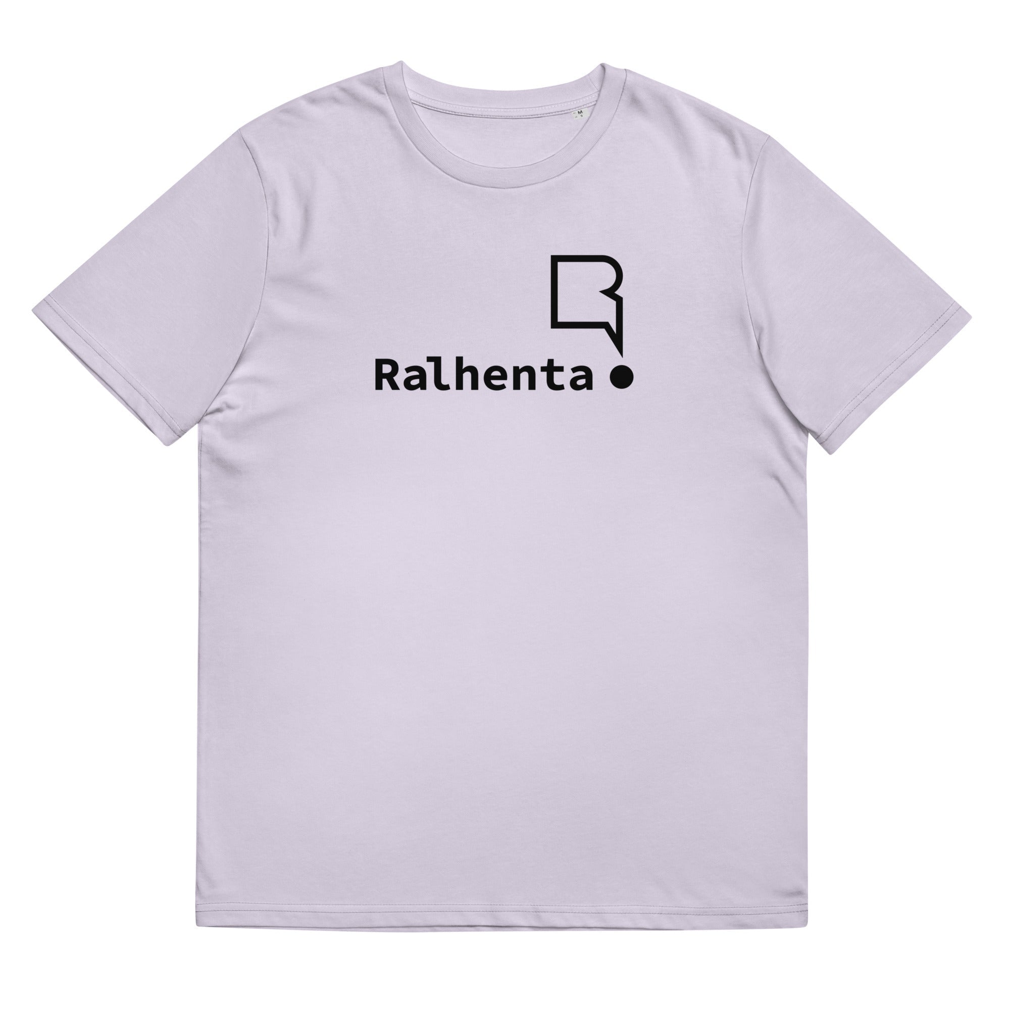 T-shirt unissexo algodão orgânico lavanda com logo preto da marca Ralhenta