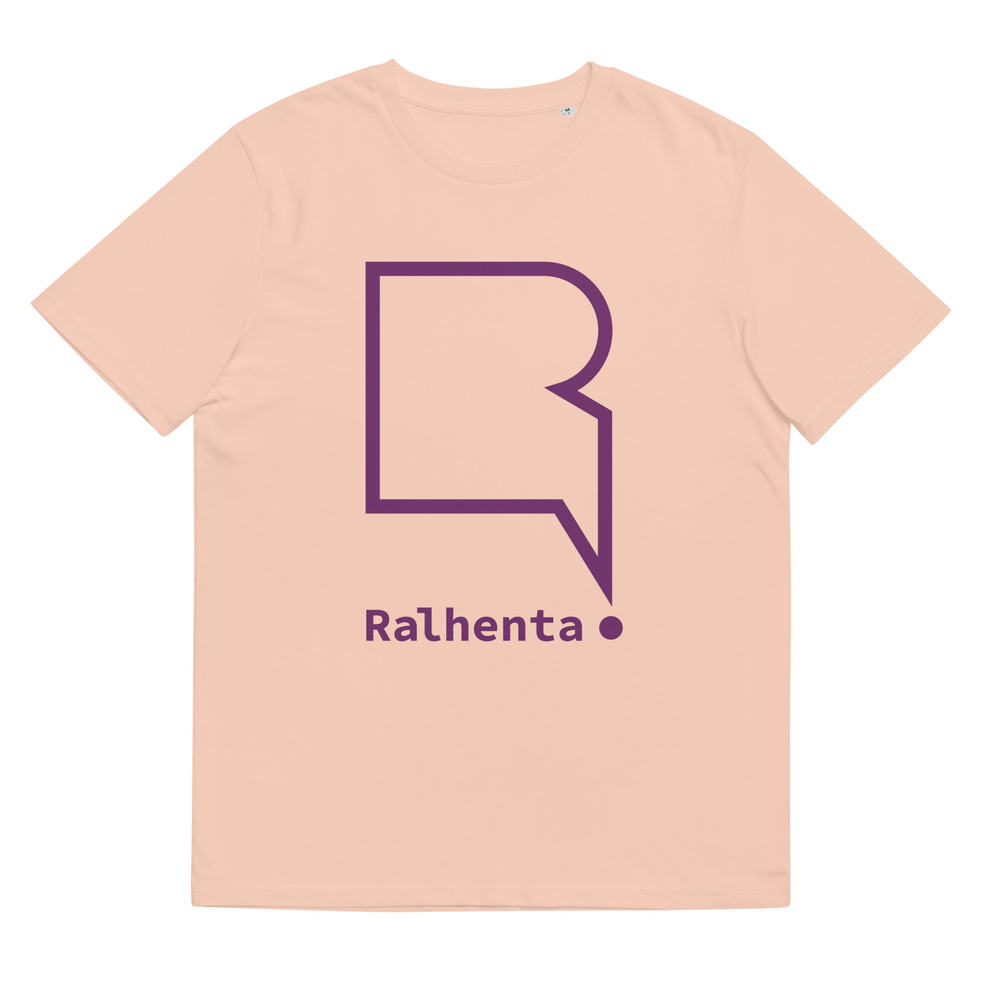 T-shirt unissexo algodão orgânico branca com logo roxo em grande da marca Ralhenta
