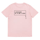 T-shirt unissexo algodão orgânico rosa algodão com a frase "A motivação és tu que a crias" da marca Ralhenta