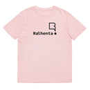 T-shirt unissexo algodão orgânico rosa algodão com logo preto da marca Ralhenta