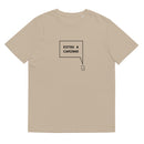 T-shirt unissexo orgânica bege com a frase "Estou a caminho" da marca Ralhenta