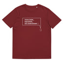 T-shirt unissexo orgânica bordô com a frase "Igualdade, equidade, solidariedade" da marca Ralhenta