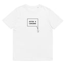 T-shirt unissexo orgânica branco com a frase "Estou a caminho" da marca Ralhenta