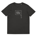 T-shirt unissexo orgânica cinza mescla escuro com a frase "Estou a caminho" da marca Ralhenta