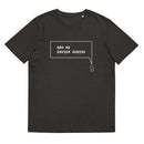 T-shirt unissexo orgânica cinza mescla escuro com a frase "Não me enviem áudios" da marca Ralhenta