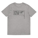 T-shirt unissexo orgânica cinza mescla com a frase "Estou-te a dizer as coisas como elas são" da marca Ralhenta