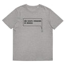 T-shirt unissexo orgânica cinza mescla com a frase "Não existe feminismo em demasia" da marca Ralhenta