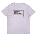 T-shirt unissexo orgânica lavanda com a frase "Igualdade, equidade, solidariedade" da marca Ralhenta