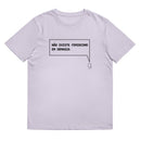 T-shirt unissexo orgânica lavanda com a frase "Não existe feminismo em demasia" da marca Ralhenta