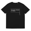 T-shirt unissexo orgânica preta com a frase "Não existe feminismo em demasia" da marca Ralhenta