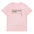T-shirt unissexo orgânica rosa algodão com a frase "Não existe feminismo em demasia" da marca Ralhenta