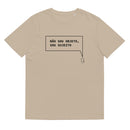 T-shirt unissexo orgânica bege com a frase "Não sou objeto, sou sujeito" da marca Ralhenta