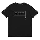 T-shirt unissexo orgânica preta com a frase "Não sou objeto, sou sujeito" da marca Ralhenta
