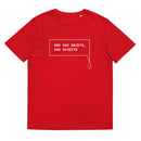 T-shirt unissexo orgânica vermelho com a frase "Não sou objeto, sou sujeito" da marca Ralhenta